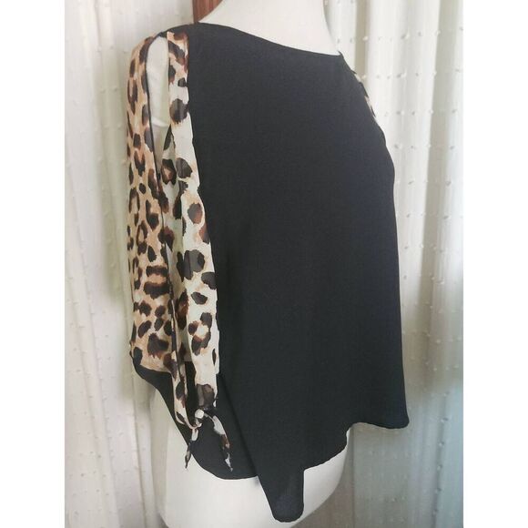 F32 Red Lolly  black blouse with leopard print sleeves - Picture 1 of 8